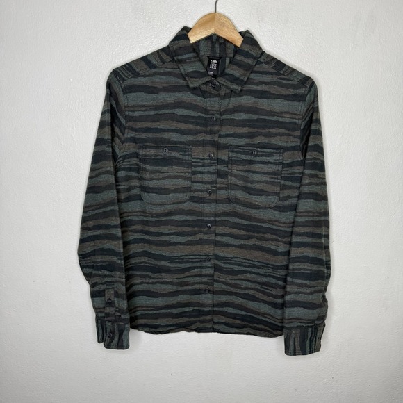 Mountain Hardwear Granite Peak Button Down Green Brown‎ Shirt Womens Medium - Picture 1 of 14